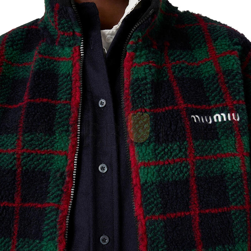 MIU MIU CHECKED TEDDY ZIPPER JACKET MJL042